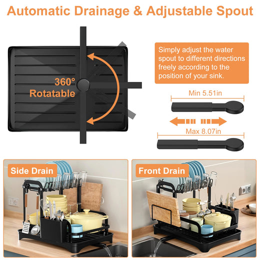 2 tier dish drying rack with cutting board slot