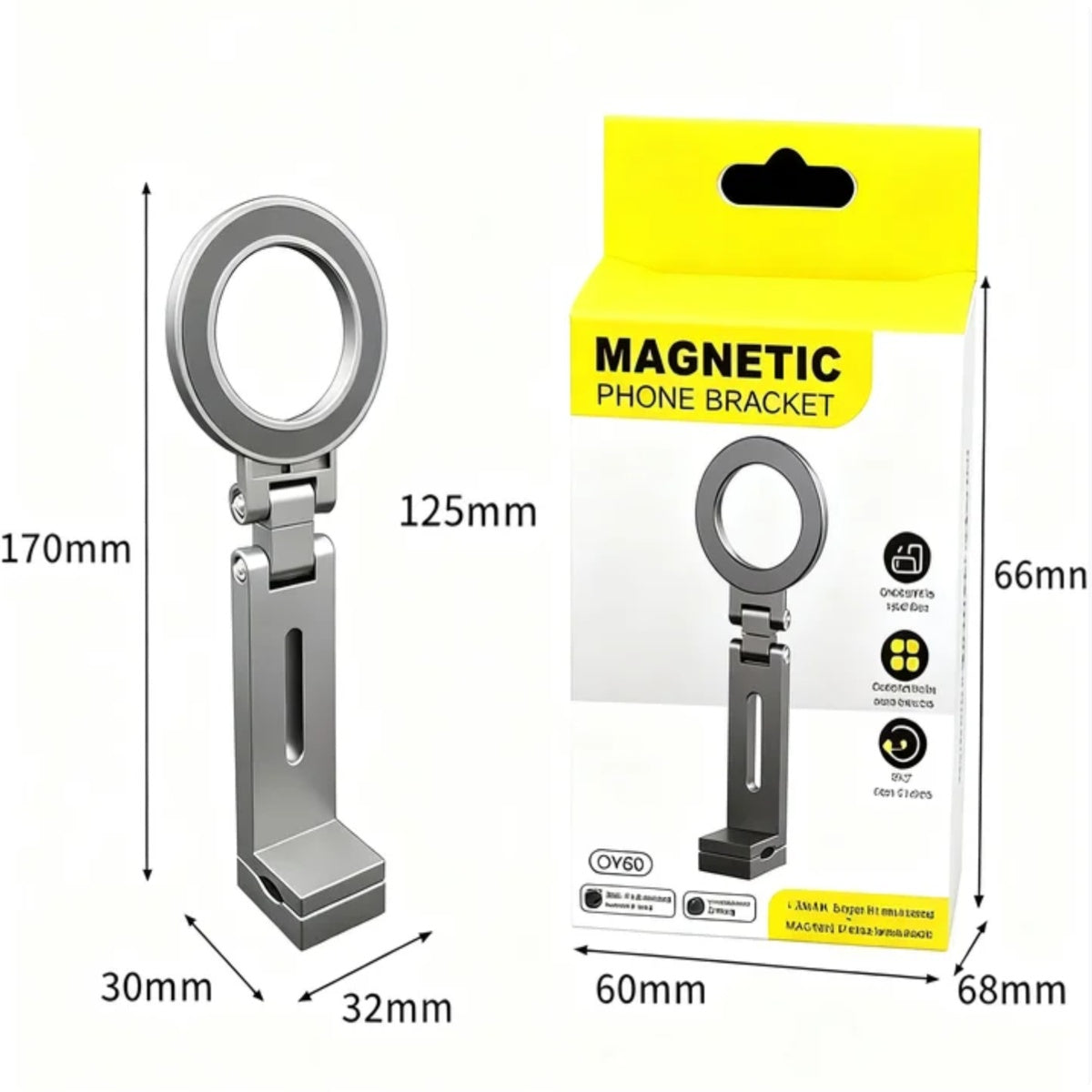 Portable magnetic phone stand packed for travel