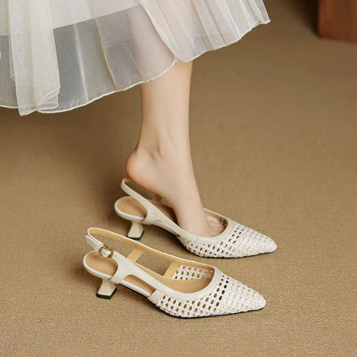 Super Leather French-style pointed-toe hollow-woven platform high heels product image 6