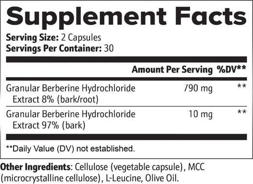 Berberine supplement bottle back panel instructions