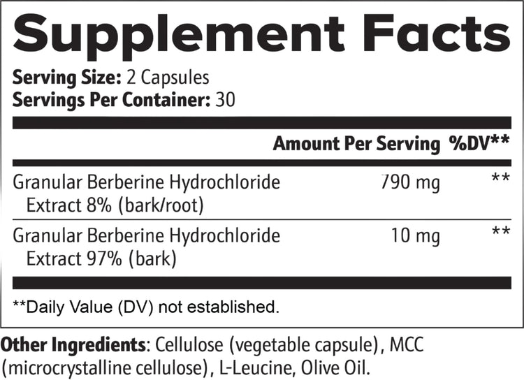 Berberine supplement bottle back panel instructions