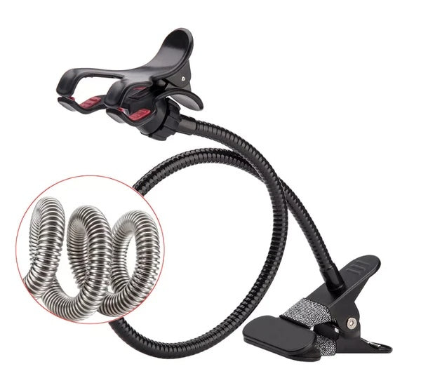 Gooseneck phone holder flexible arm bent to viewing angle