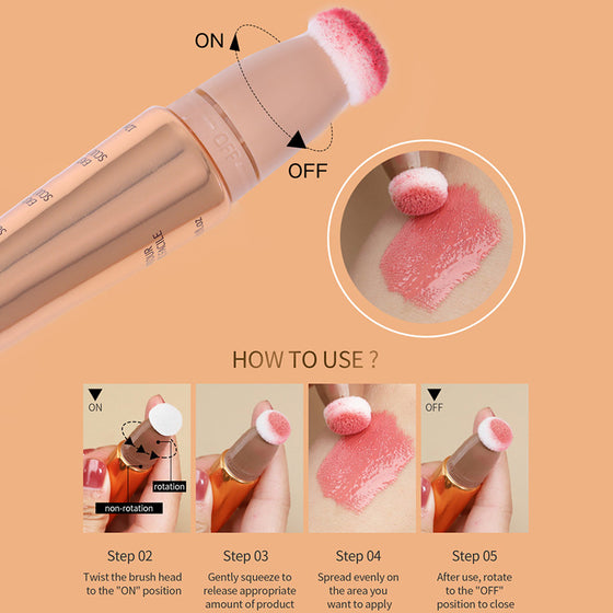 Steps for twisting the wand on and dabbing the sponge applicator