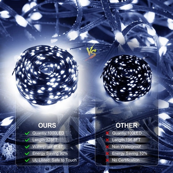 Comparison of these 1000 LED Christmas string lights versus a standard string