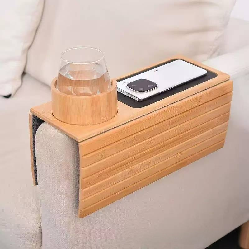 Foldable Bamboo Snack Tray with Cup Holder