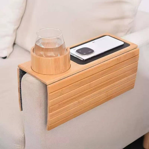 Foldable Bamboo Snack Tray with Cup Holder
