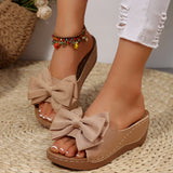 Womens Wedge Heel Slippers with Flower Decoration