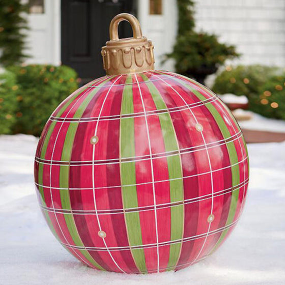 Pink and green plaid giant inflatable Christmas ornament ball