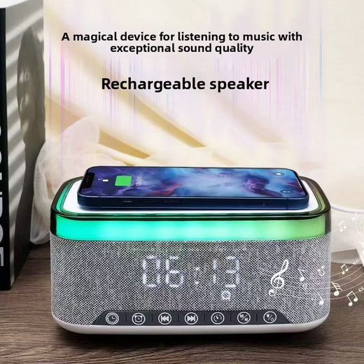 Wireless Charging Bluetooth Speaker with Clock and Night Light