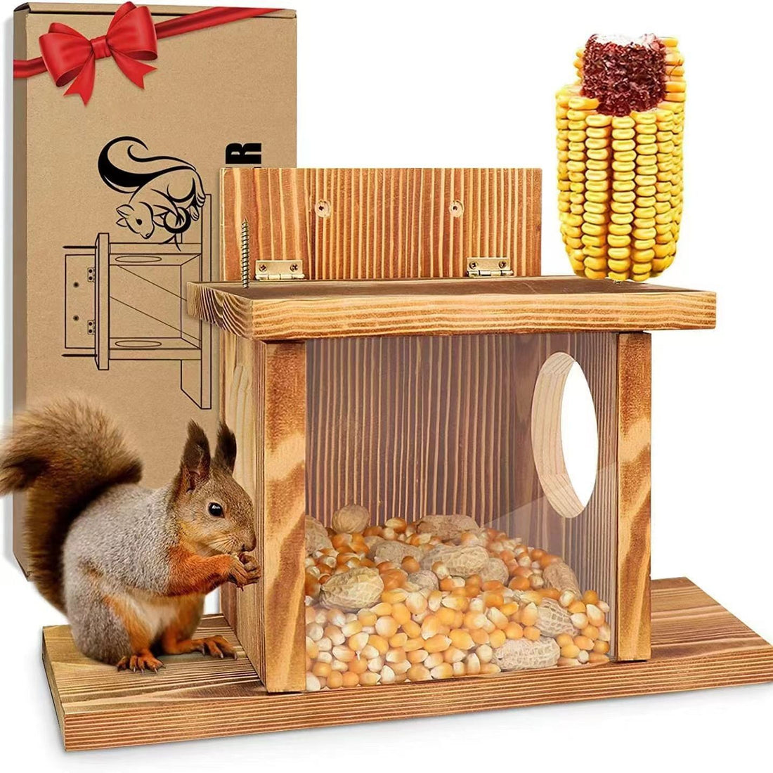 Wooden Hanging Squirrel Feeder Outdoor Small Animal Feeding House