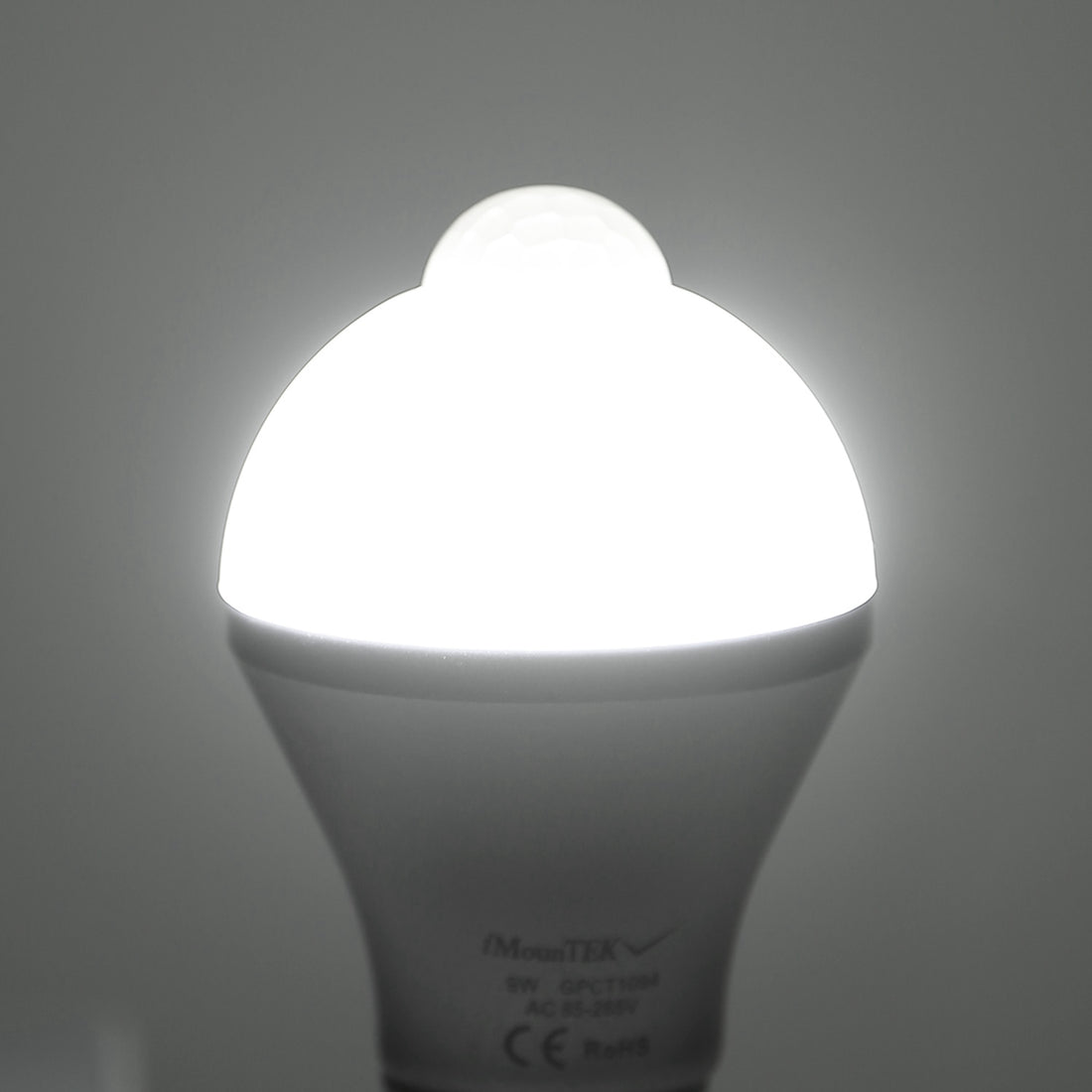 Motion sensor bulb glowing bright white