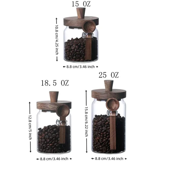 Size chart for the 15 oz, 18.5 oz and 25 oz coffee jars