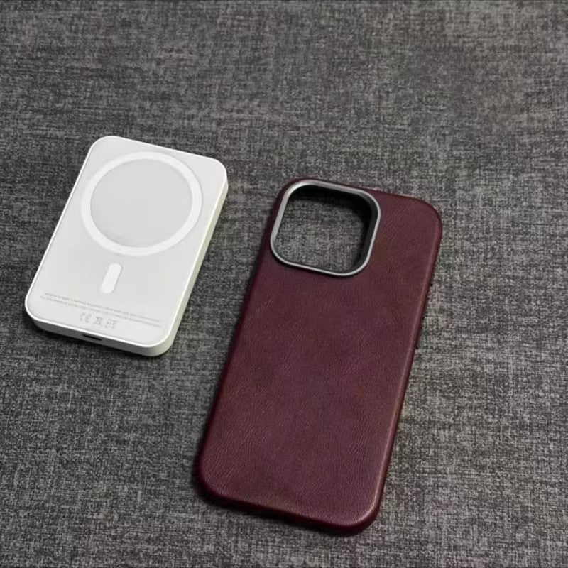 Genuine Leather Magnetic Shockproof Phone Case for iPhone 13 14 15 16 17 18 Series