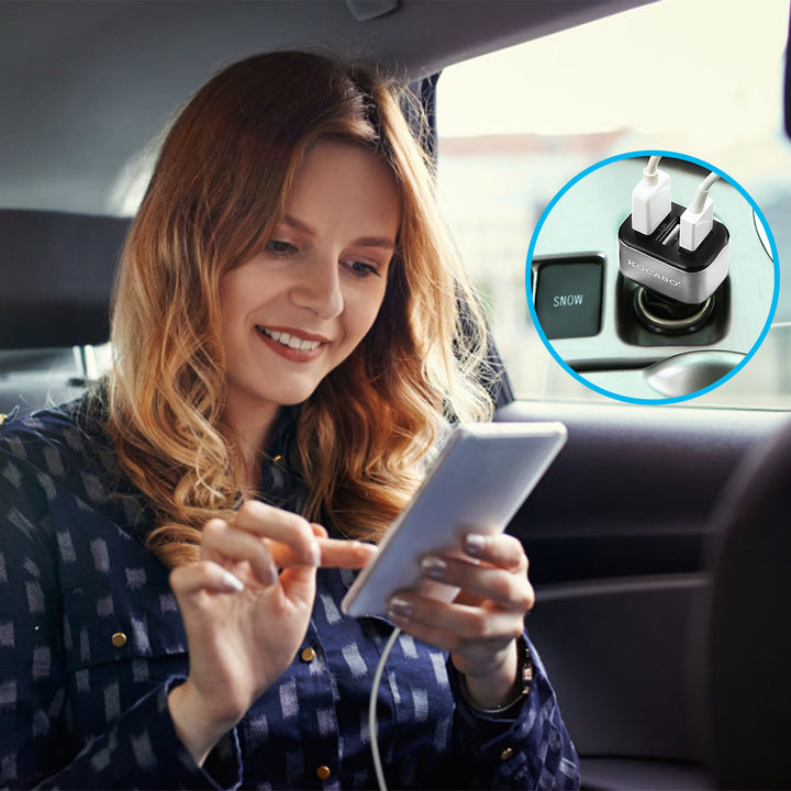 Car charger plugged into vehicle outlet