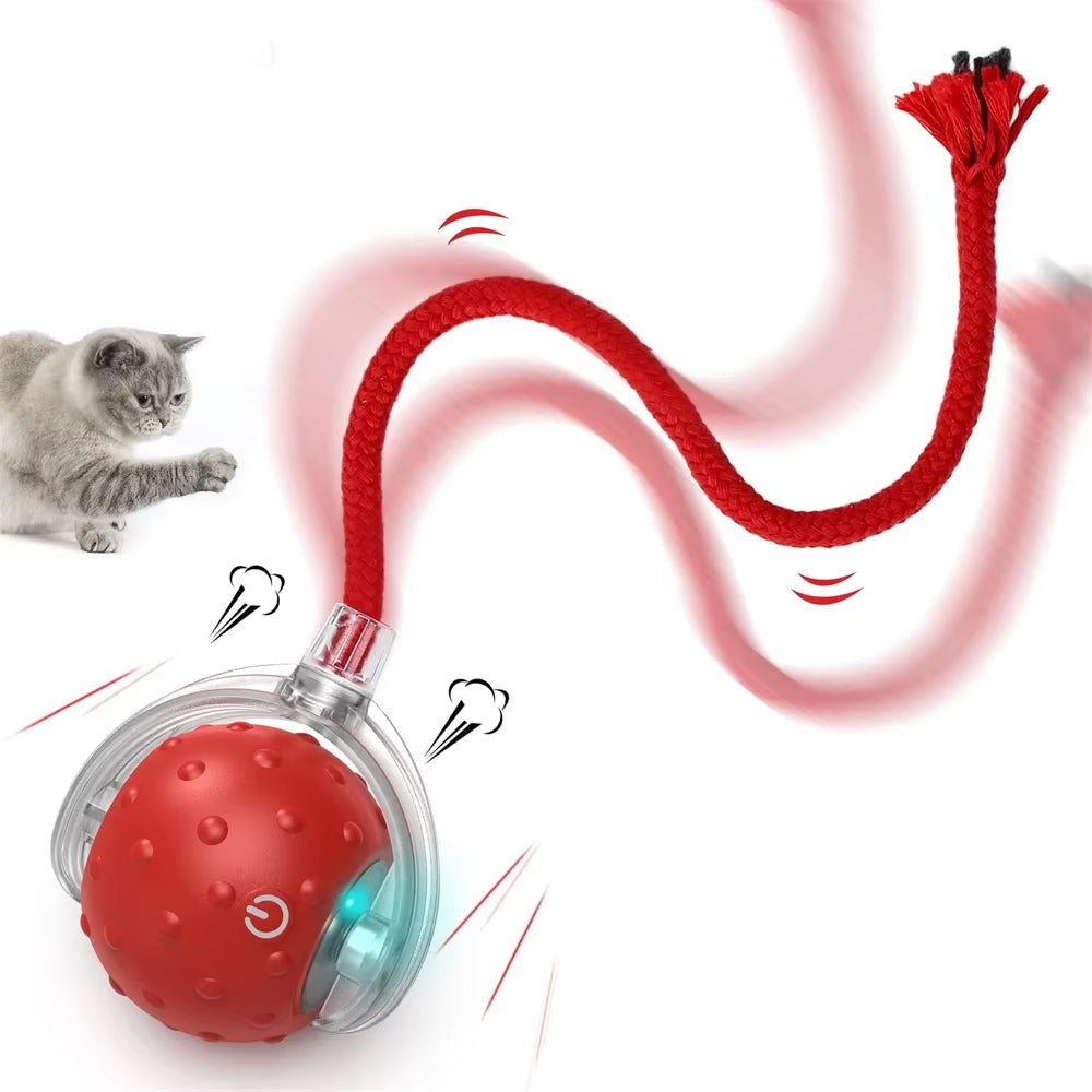 Interactive Cat Toy Ball USB Rechargeable Motion Activated Automatic Ball Waving Tail with Bird Chirp Sound for Indoor Cats