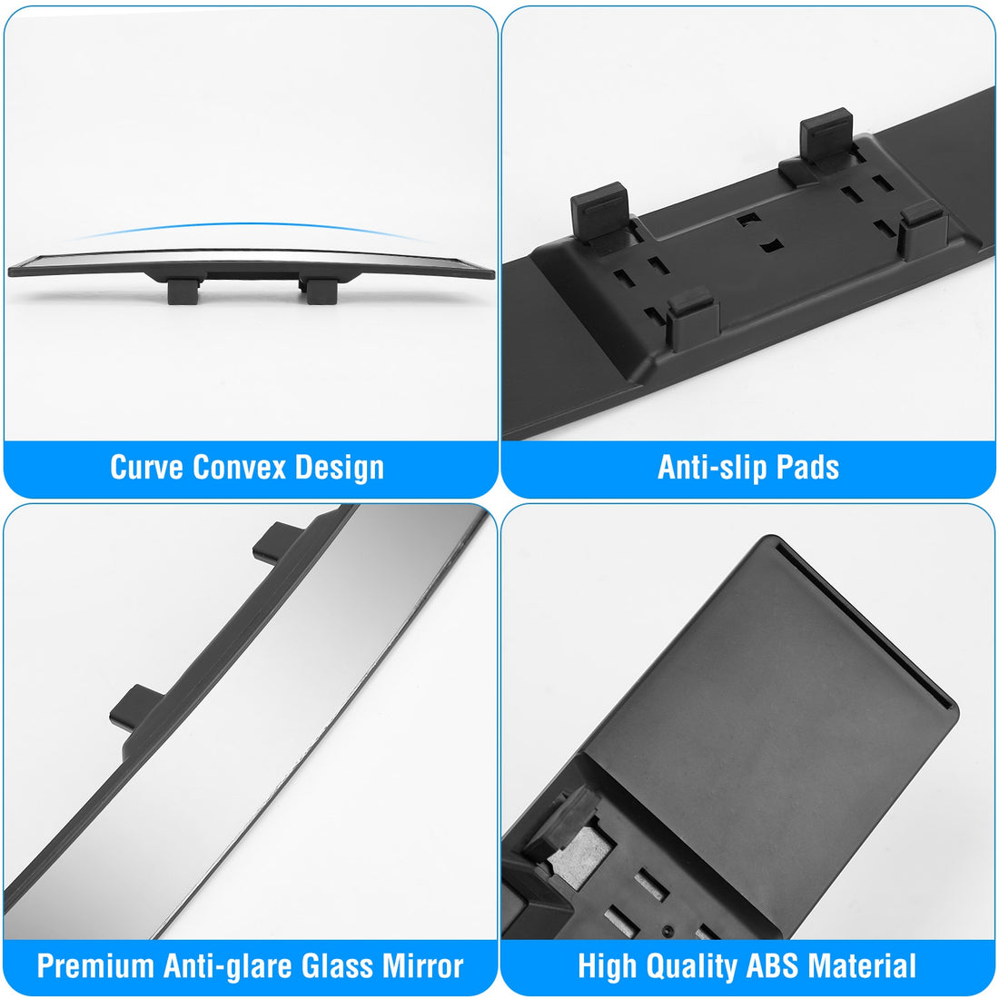 Details: curved glass, clips and anti-slip pads