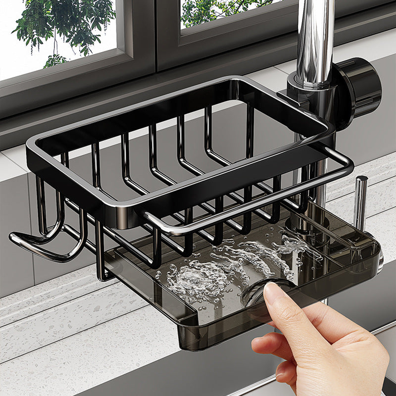 No-drill faucet sponge and dishcloth rack with drain tray, photo 1