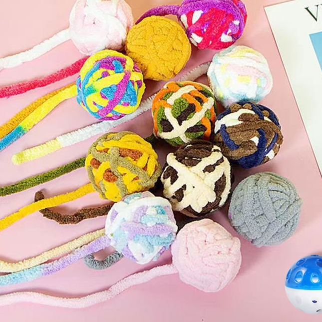 Cat fur wool bell ball