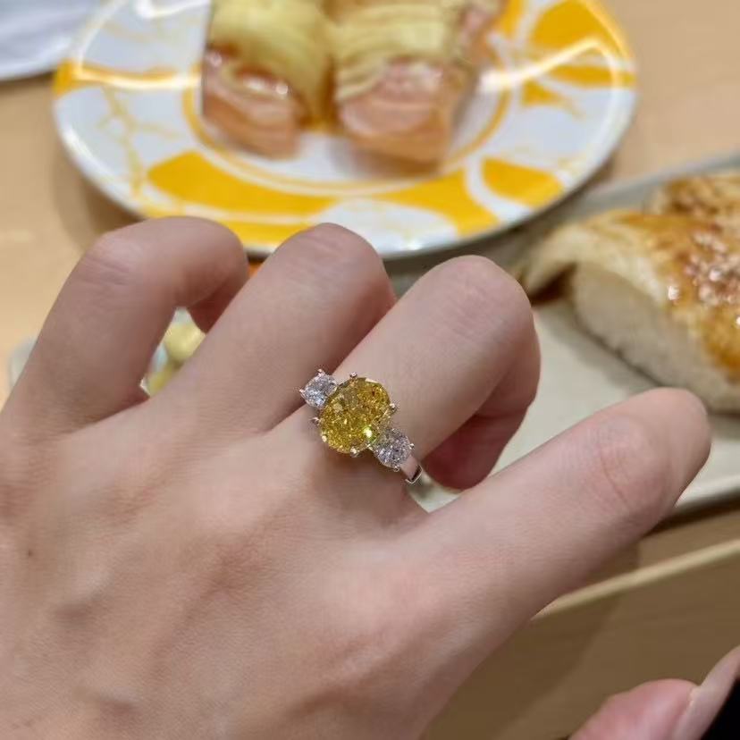 Yellow Rhinestone Floral Ring