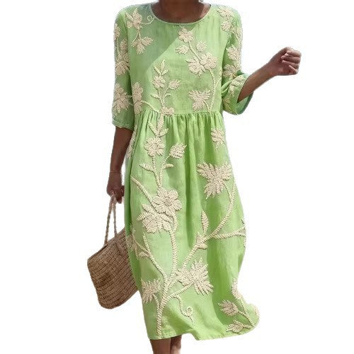 Women's floral print long-sleeved round-neck dress