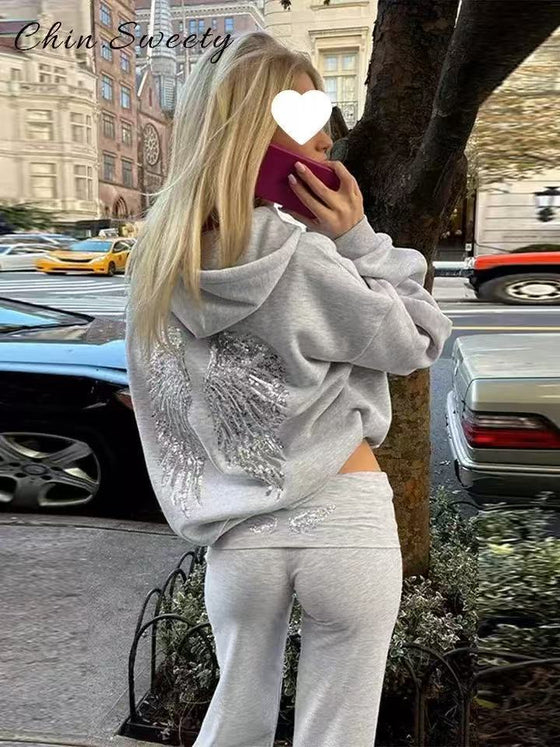 Sweet & Spicy Style Wings Sequin Casual Hoodie and Trousers Clothing & Accessories product image 1