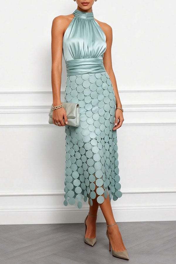 Women's sleeveless high-waisted patchwork midi dress, photo 6