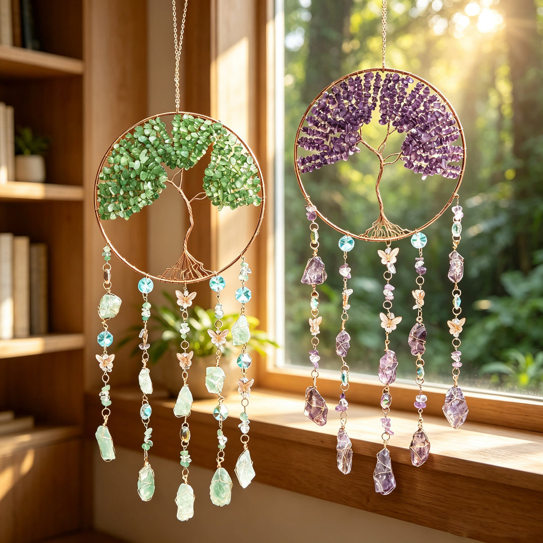 Natural agate crystal wind chime pendant
