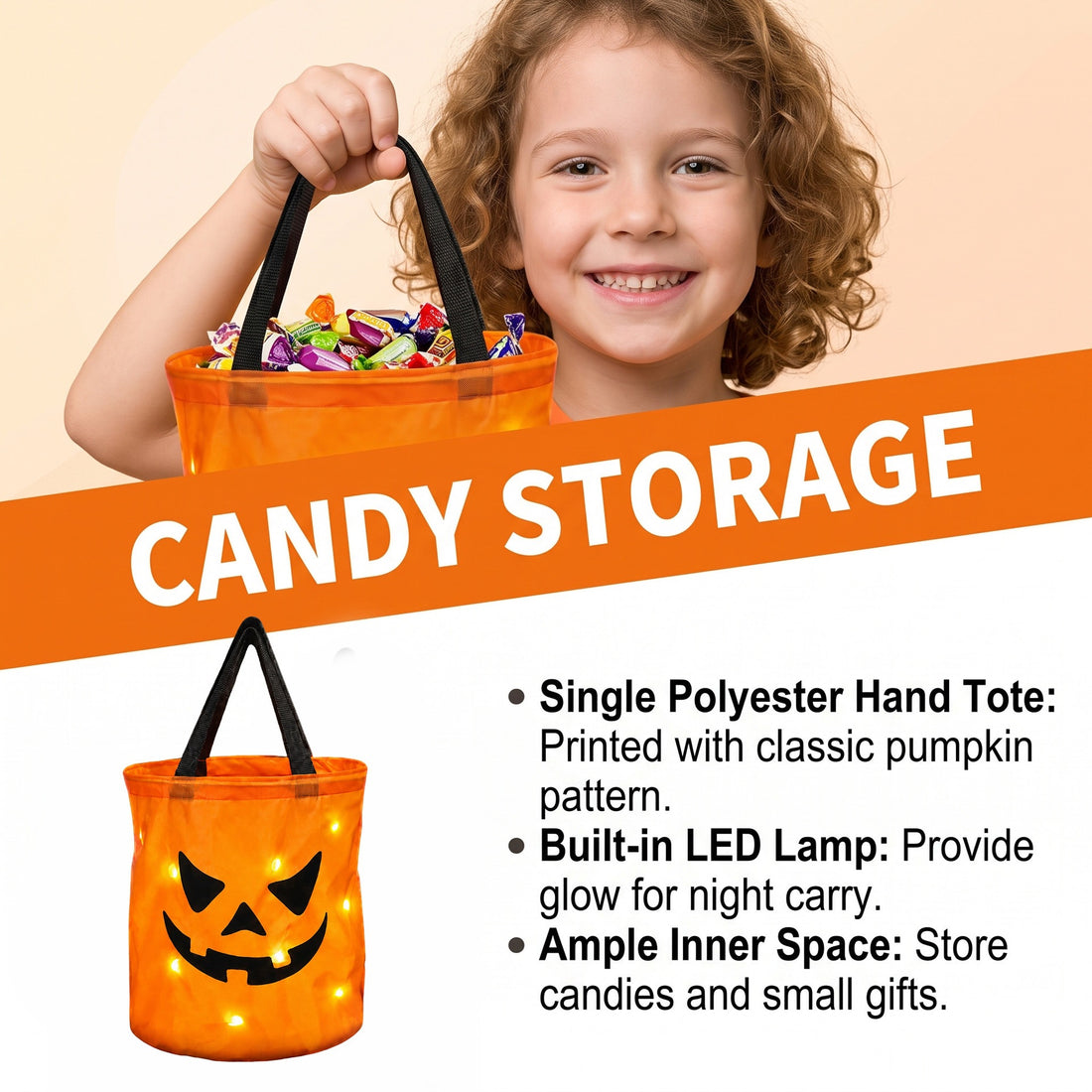 Halloween LED Pumpkin Candy Bucket with Light