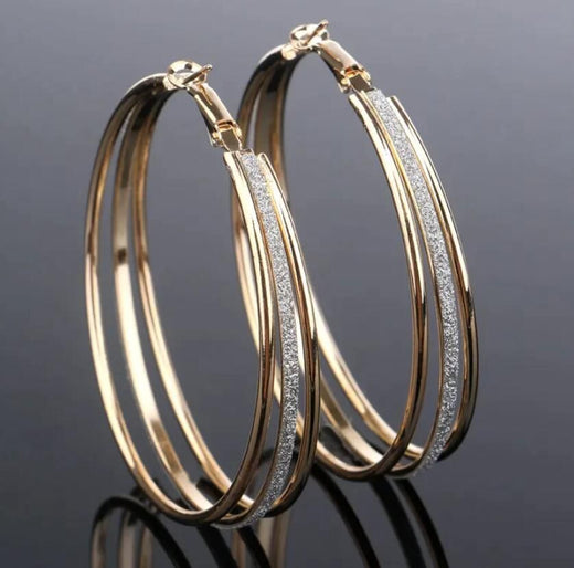 Women Multi-Layer Frosted Alloy Earrings Exaggerated Circle Ear Jewelry