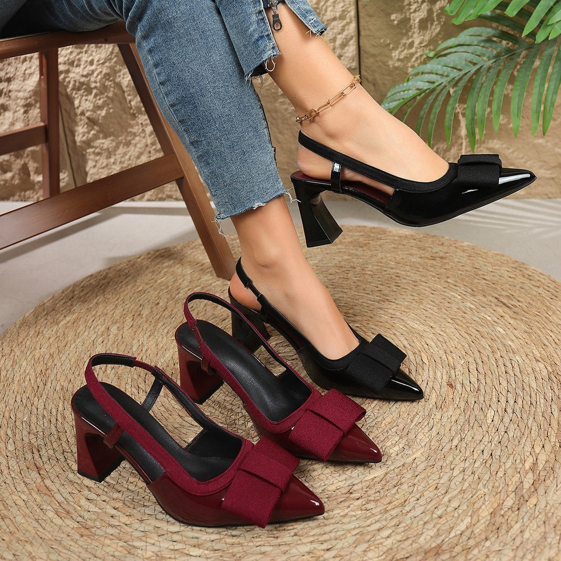 Women's thick-soled closed-toe PU leather flip-flops