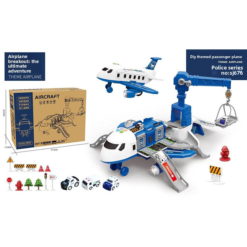 Inertia Transforming Aircraft Toy with Music and Alloy Cars