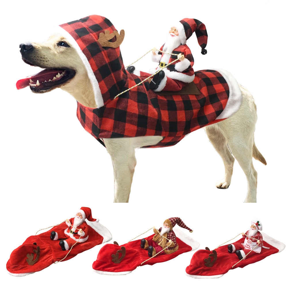 Santa Riding Reindeer Dog Costume, Funny Christmas Pet Outfit