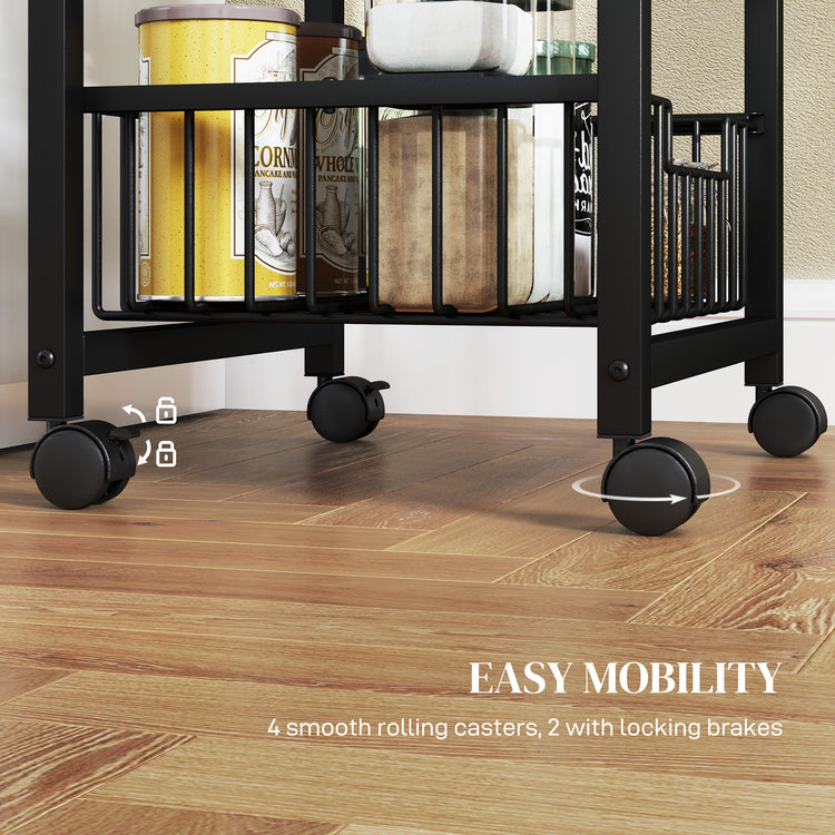 Mobile kitchen cart with caster wheels