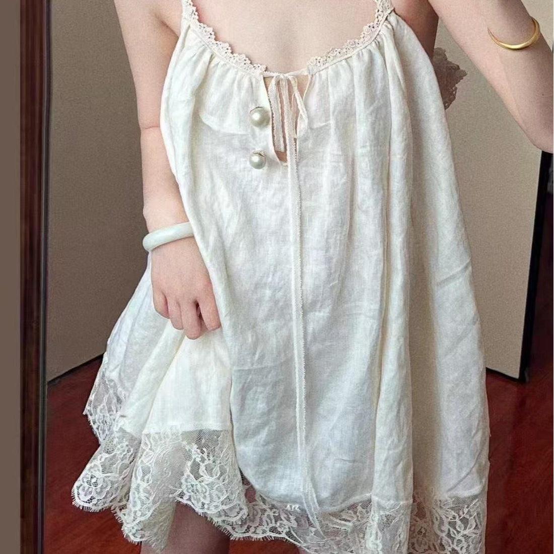 Women's Lace Trim Sleeveless Nightgown Summer Loose Home Dress