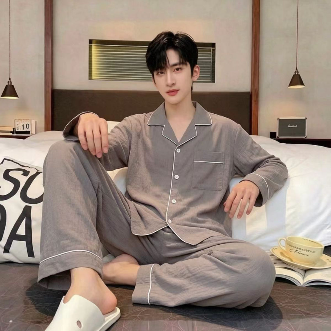 Men's long-sleeved long-pants pajamas
