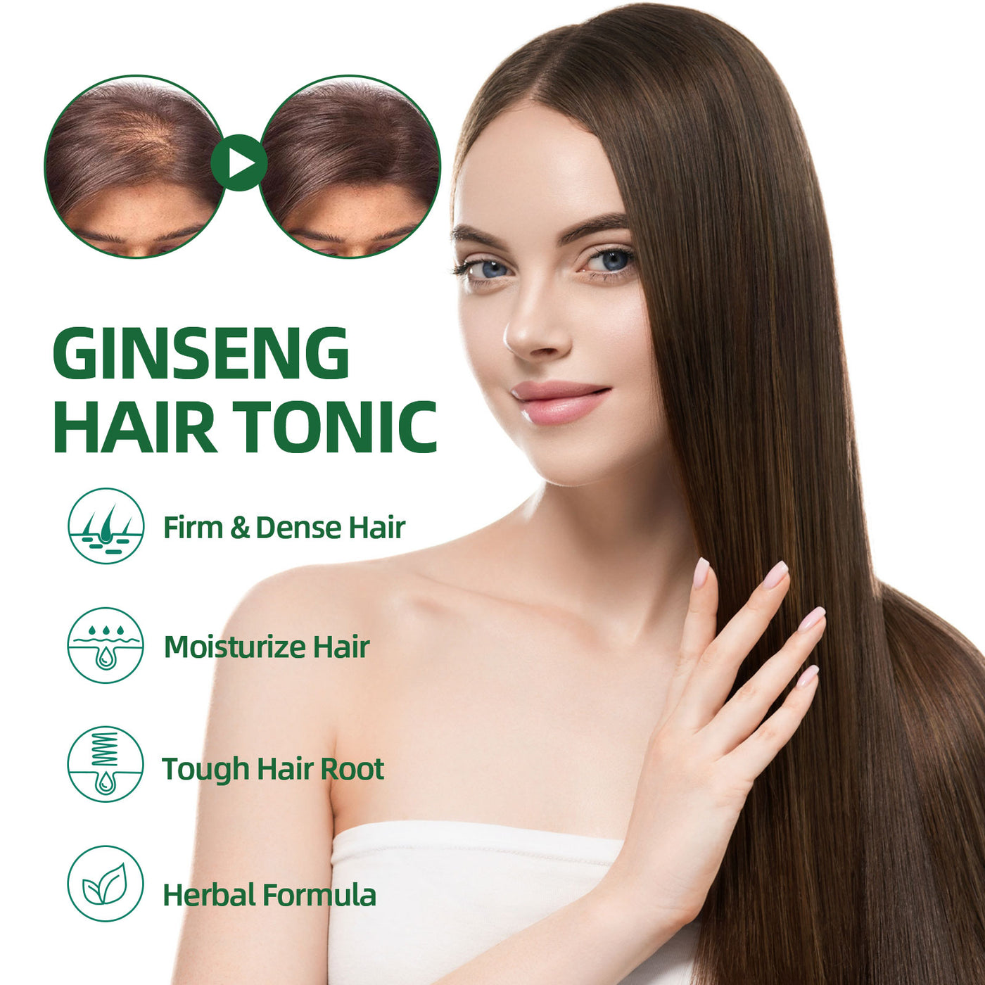 Ginseng hair growth spray lotion application on scalp