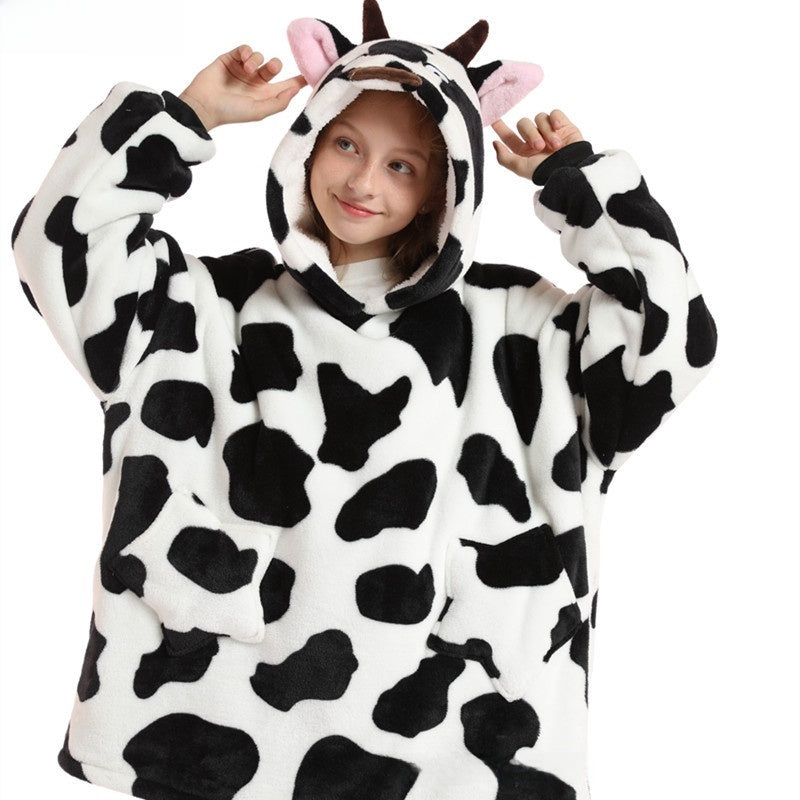 Kids cartoon animal hooded fleece robe, photo 3