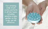 Round silicone hair scalp massager with rows of soft cone-shaped bristles designed to cup in the palm