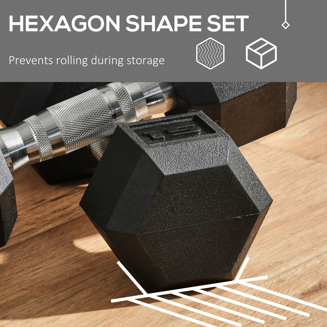 Hex dumbbells used for shoulder press exercise