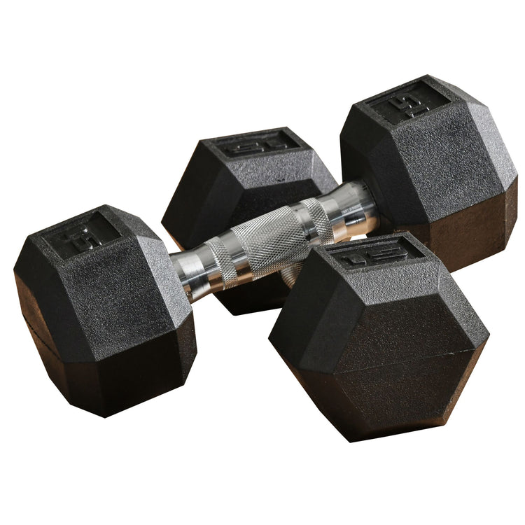 Hex dumbbell dimensions and label detail