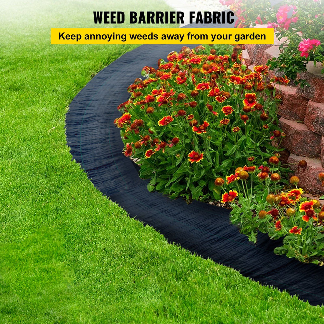 Roll of weed barrier landscape fabric for flower beds and garden borders