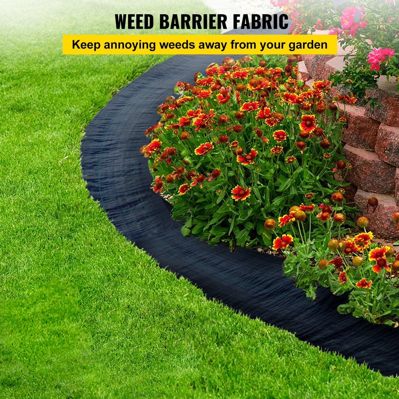 Roll of weed barrier landscape fabric for flower beds and garden borders