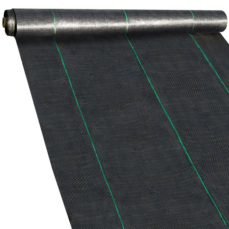 Roll of weed barrier landscape fabric for flower beds and garden borders - detail view