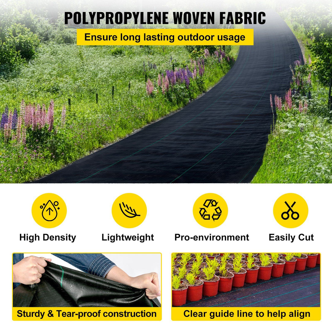 Roll of weed barrier landscape fabric for flower beds and garden borders - close-up detail