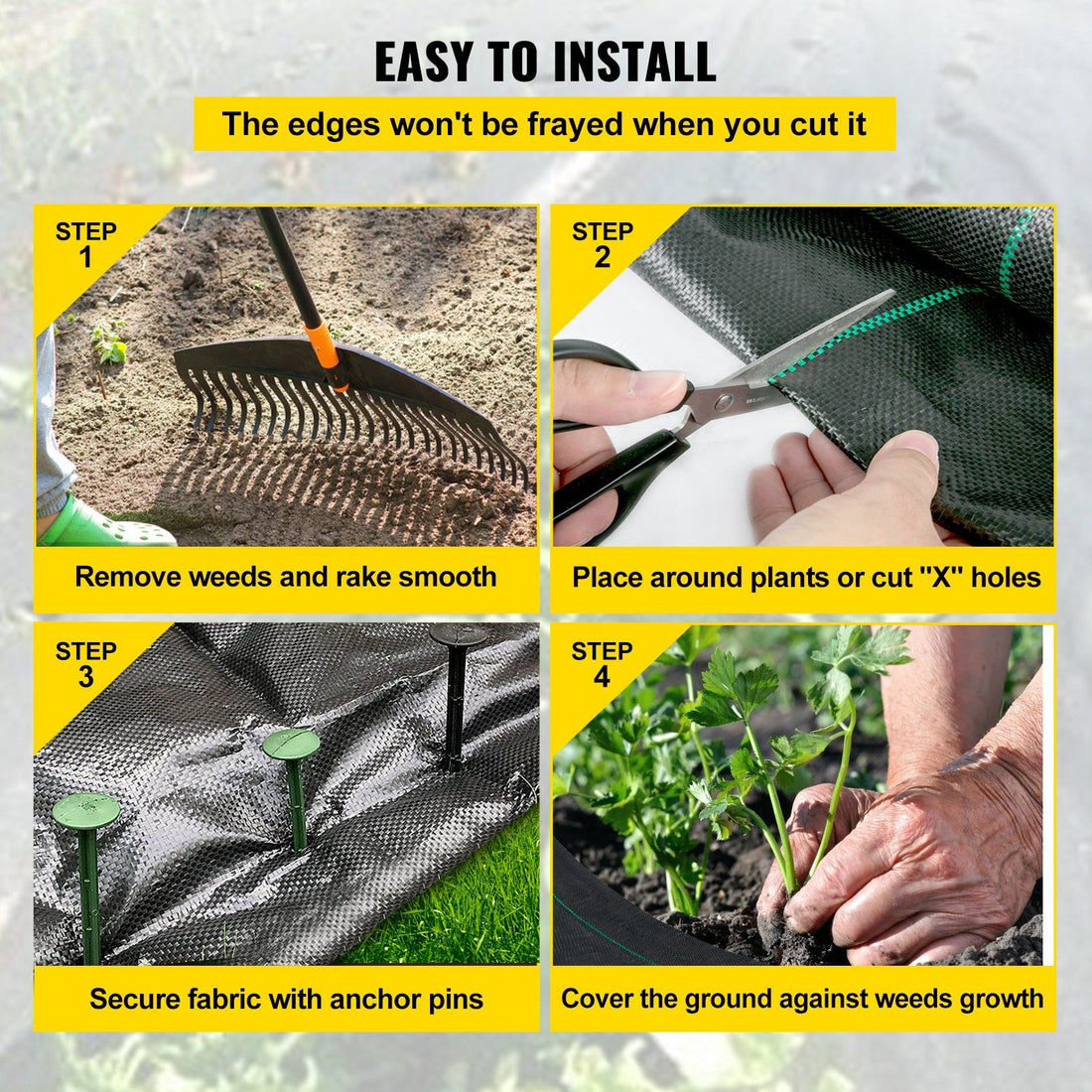 Roll of weed barrier landscape fabric for flower beds and garden borders - in-use lifestyle