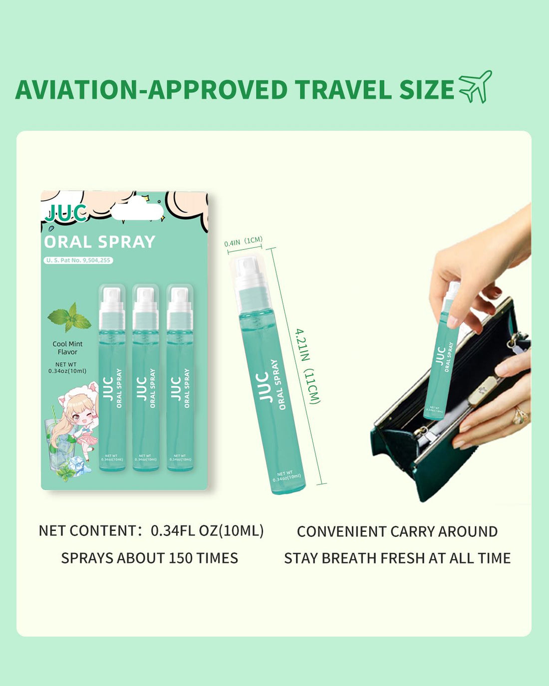3-Pack Mint Breath Spray top-down view