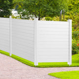 3-panel outdoor privacy screen with horizontal slats hiding AC unit on patio