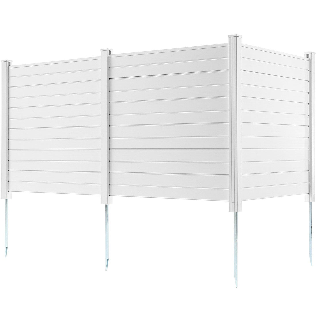3-panel outdoor privacy screen with horizontal slats hiding AC unit on patio - detail view