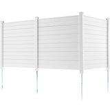 3-panel outdoor privacy screen with horizontal slats hiding AC unit on patio - detail view