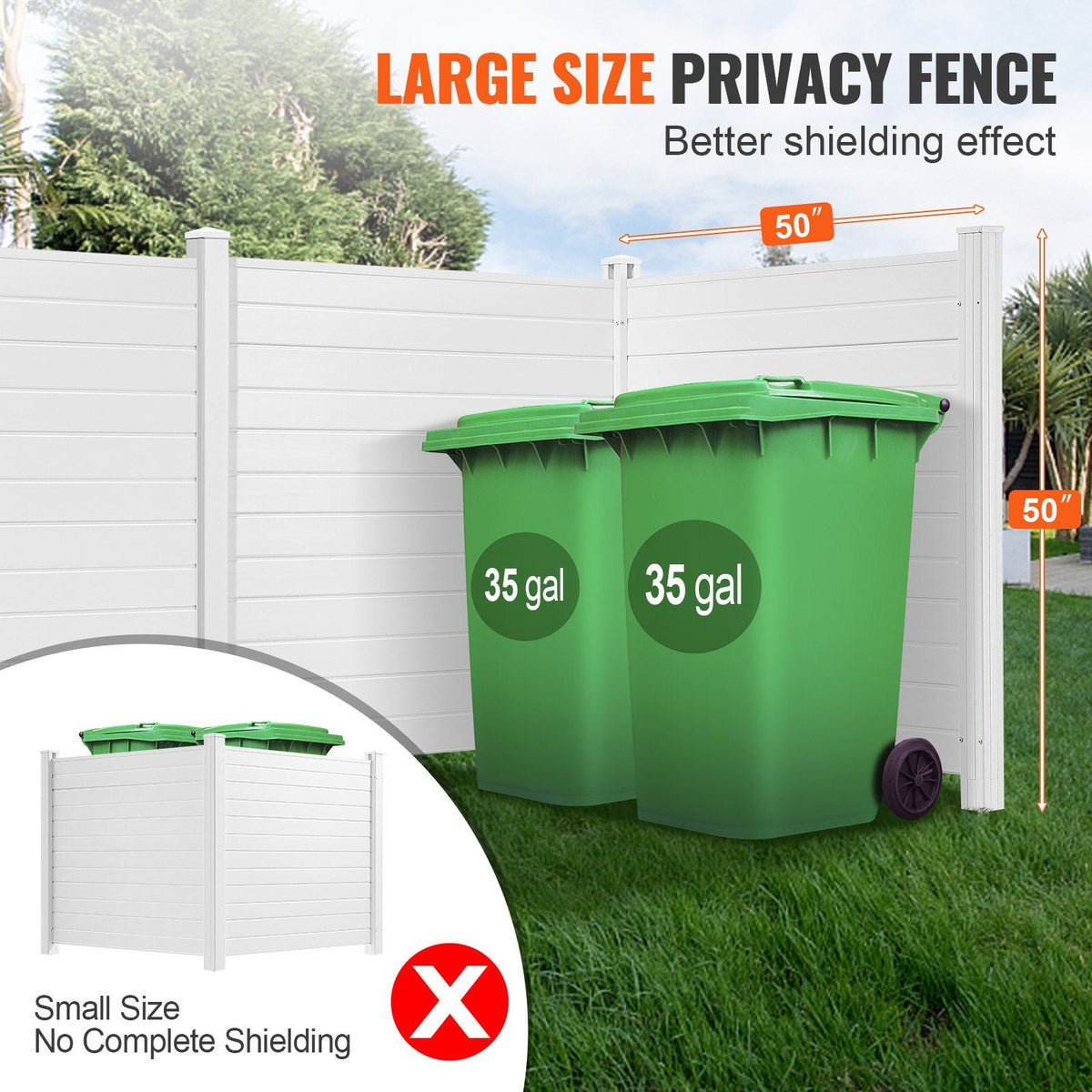 3-panel outdoor privacy screen with horizontal slats hiding AC unit on patio - in-use lifestyle